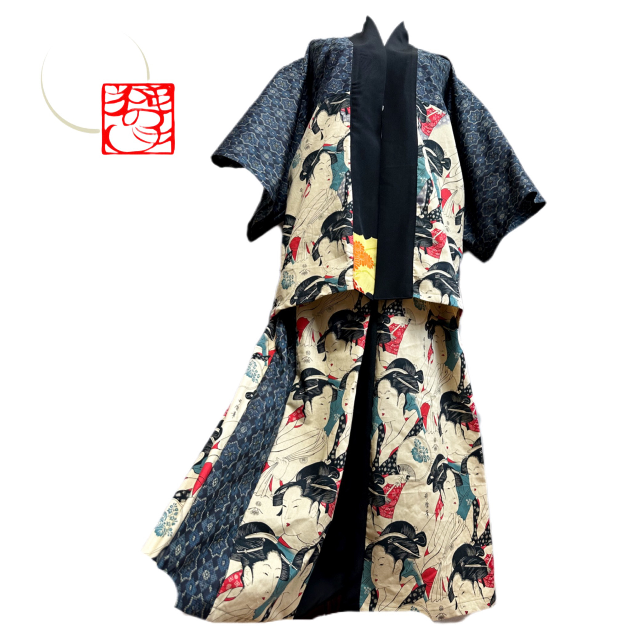 つむ様着物リメイク 大島紬】亀甲華紋着物リメイク「ふんわりリボンワンピースドレス