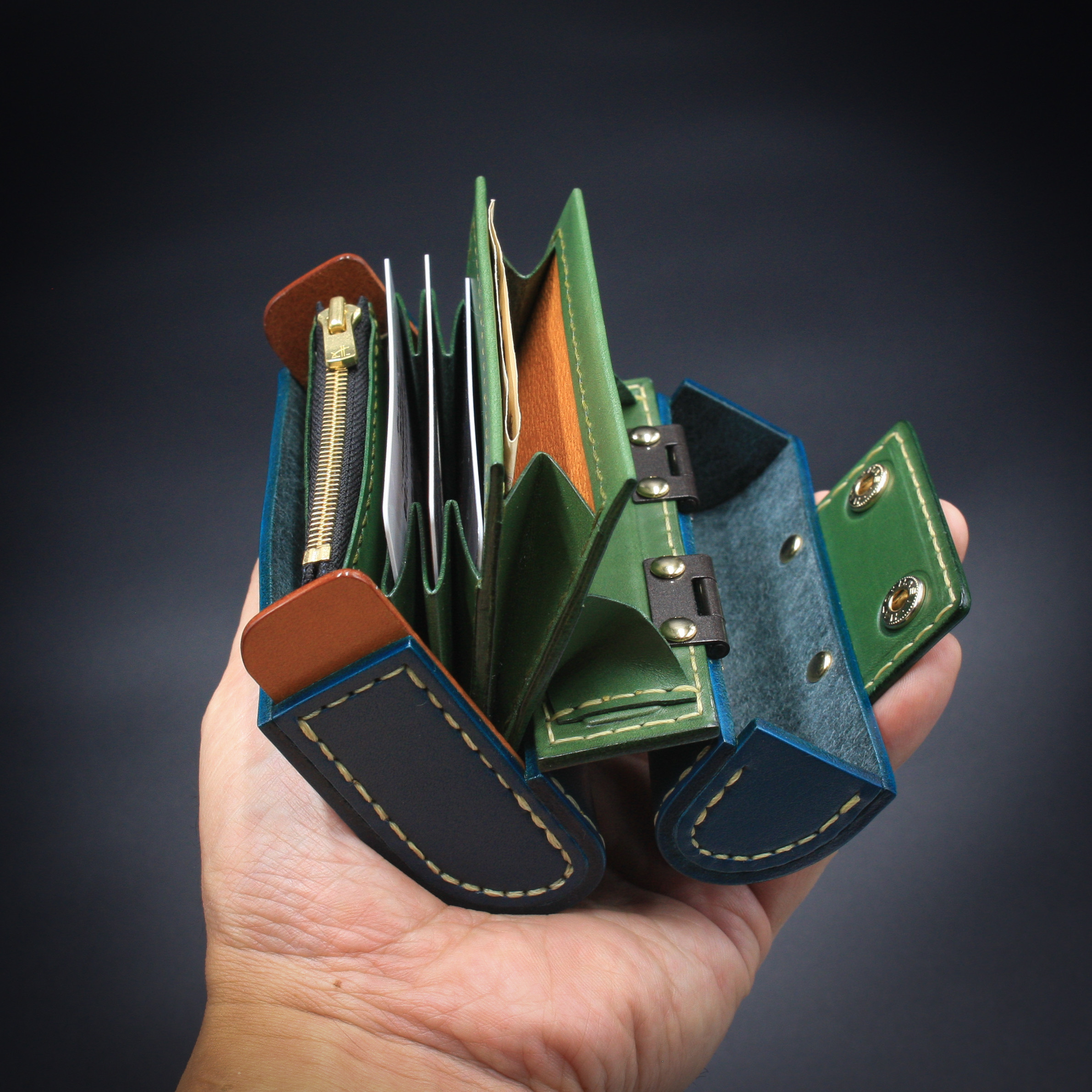 飛び出す絵本のようなmini財布　カード×3（青と緑）No.020