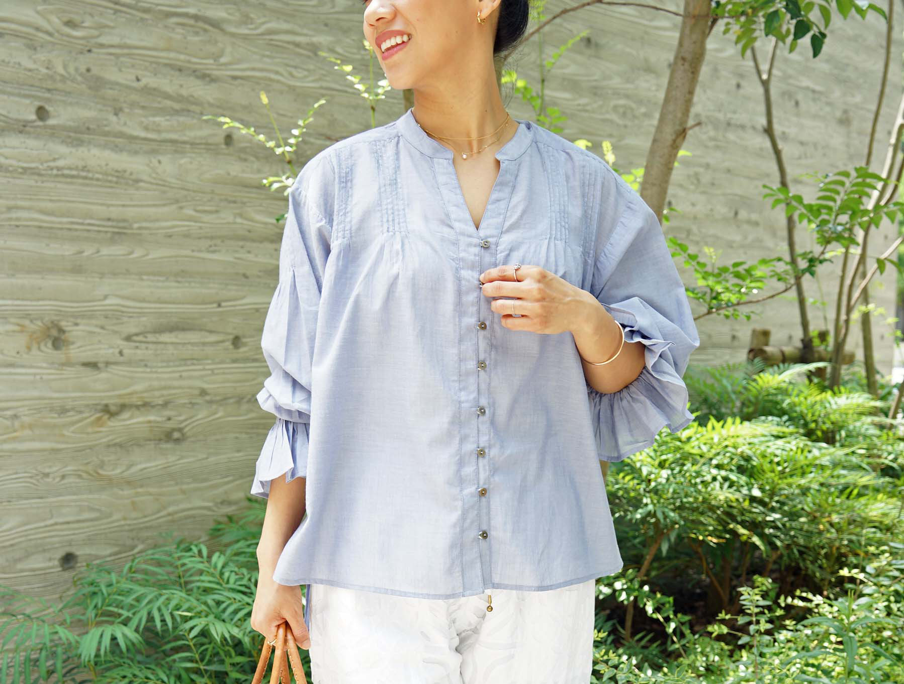 【2025新作・即納可】カディコットン・キャンディスリーブブラウス（NK25-029-blue）