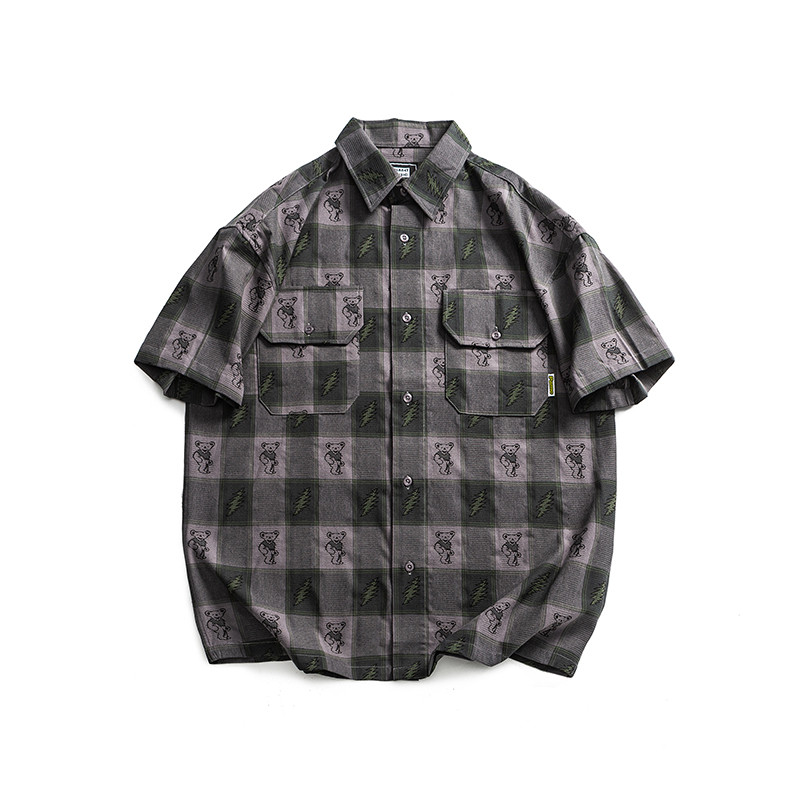 満印カップルチェックシャツ2025年夏新作メンズアメリカンレトロシャツトップスコート
