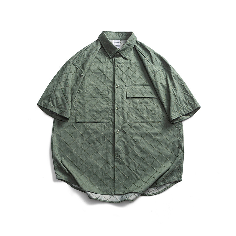 アメリカントレンディボーダー半袖シャツメンズ夏レトロオーバーシーズゆったりカジュアルシャツ