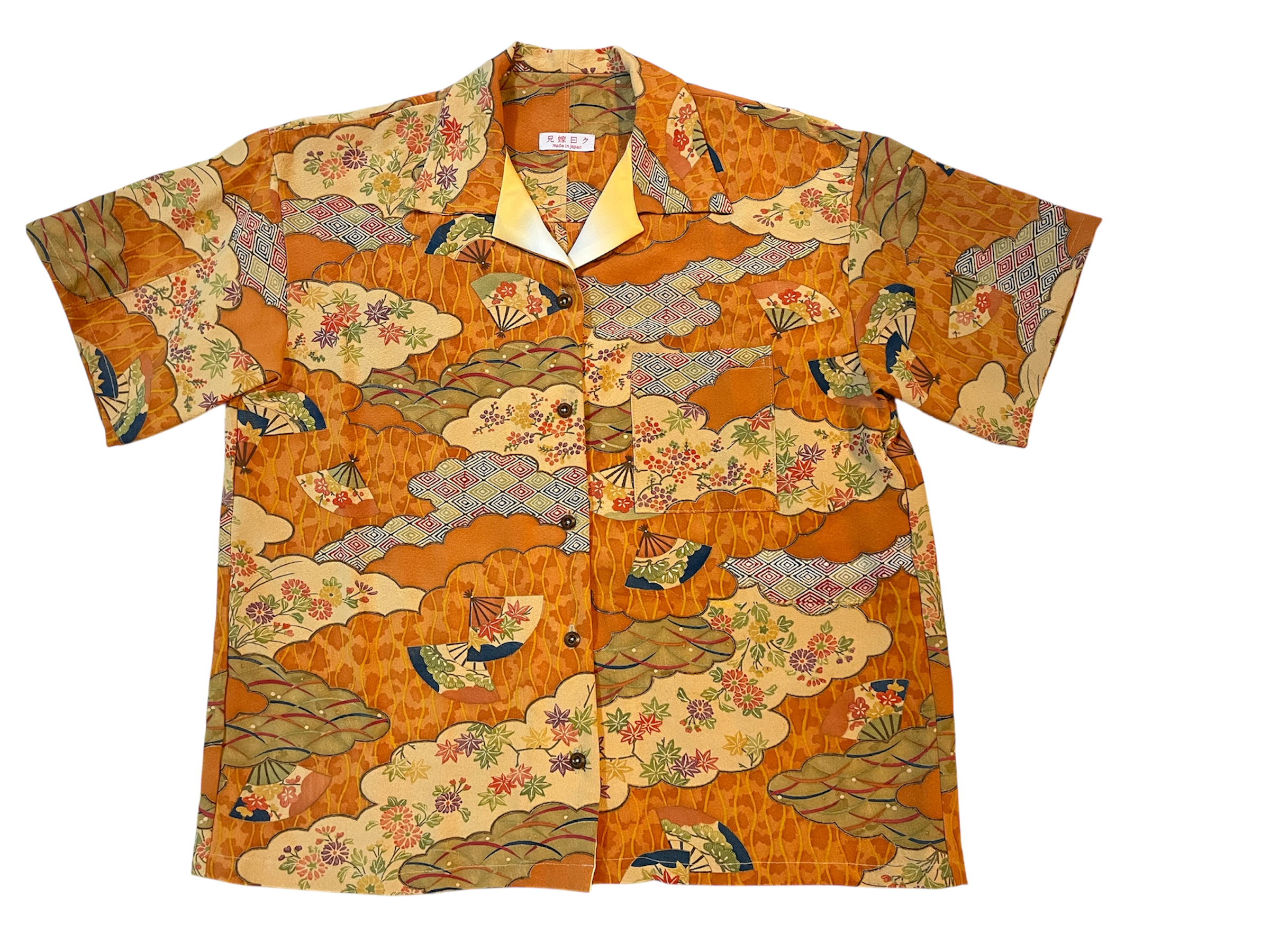 着物生地のアロハシャツ　桃源郷