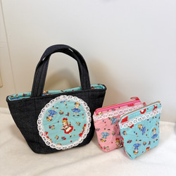 ハンドメイド　本革✖︎岡山デニム　改良2wayハンドバッグ　刺繍花柄　オーダー専用 デニム屋さんが 