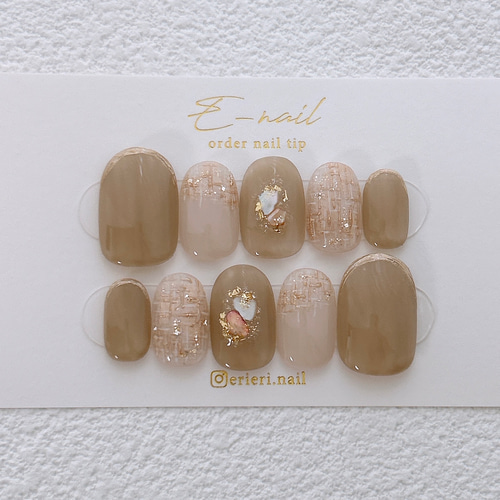 キャメルベージュ×大人の華奢ツイード♡ 上品 シンプル 大人ネイル