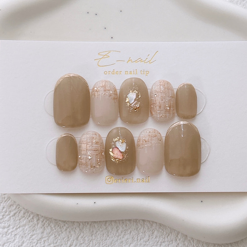 キャメルベージュ×大人の華奢ツイード♡ 上品 シンプル 大人ネイル