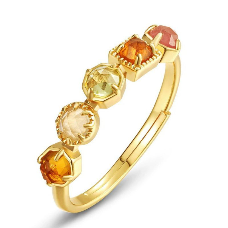 天然5石リング - 色とりどりの宝石たちが調和し虹のような美しさを放ち　R382 14,664円