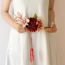 和モダン☆色鮮やかな紅白の和装ブーケ☆ウェディングブーケ☆前撮り☆造花 扇子ブーケ 花嫁 新婦用 ピンクマム 紅白 蒔絵 和装ウェディング