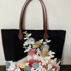 アンズルーム★ちょっと豪華なトートバッグ★着物★ハンドバッグ★大容量★黒留袖　花 アンズルーム☆ちょっと豪華な トートバッグ☆着物