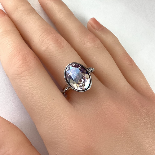 貴和クリスタル#4120、14mmオーバルストーンリング(13号〜バイオレット