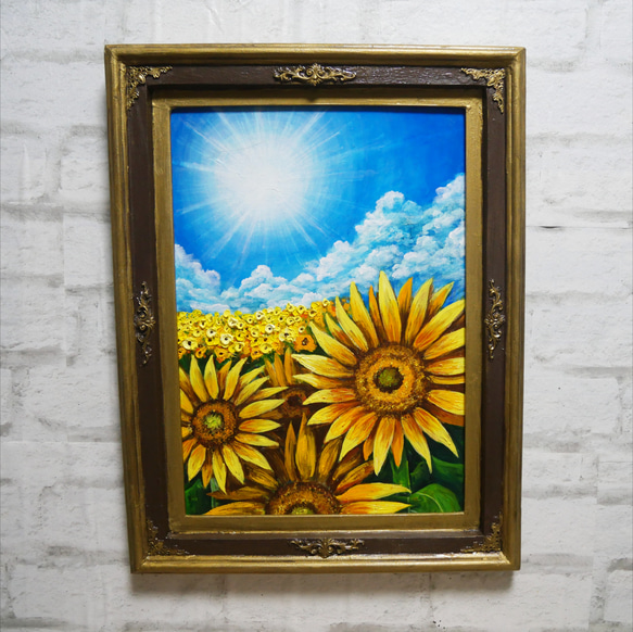 油絵 風景画 ひまわり【8月】【P8】 Amazon.co.jp: 絵画 ひまわり 風景 黄色い花 「Sunny Day」 太陽