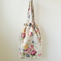 巾着型丸底ショルダーバッグ（デニム・フラワー刺繍