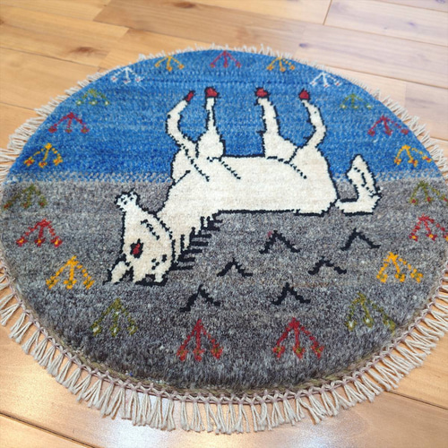 ペルシャ　アマレバフト　ミニマット　円形　40×40　藍色　馬　生命の木 ペルシャ ギャッベ アマレバフト ミニマット 横40Φ40㎝ 円形 馬