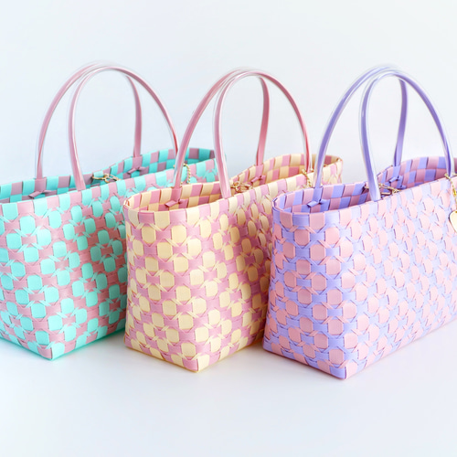 M-横長サイズ】カラフル花柄2WAYプラカゴバッグ かごバッグ サマー
