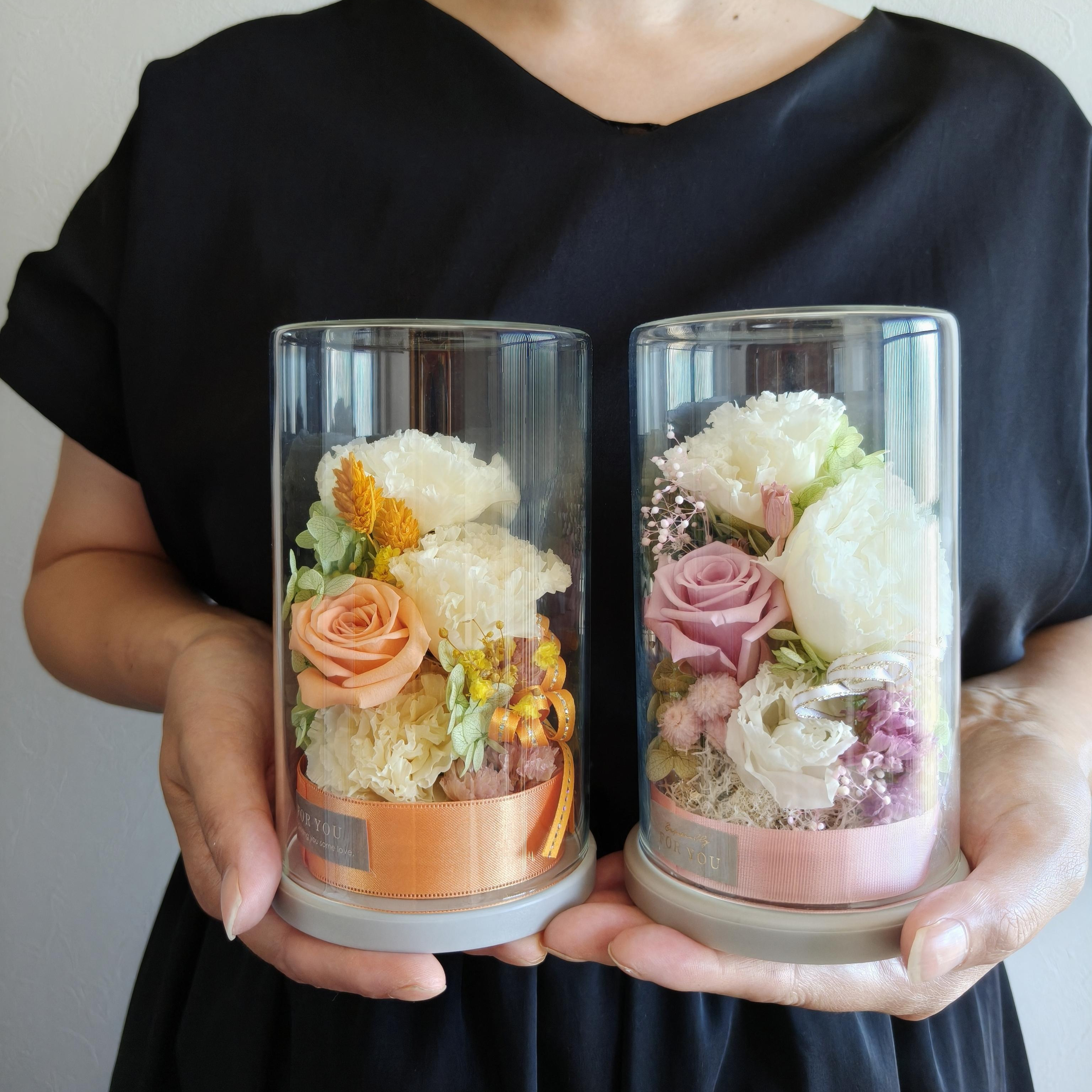 オーダー◎トルコキキョウとバラのプリザーブドアレンジメント　プレゼント　お祝い花　　お供え花お盆2025仏花　退職祝い