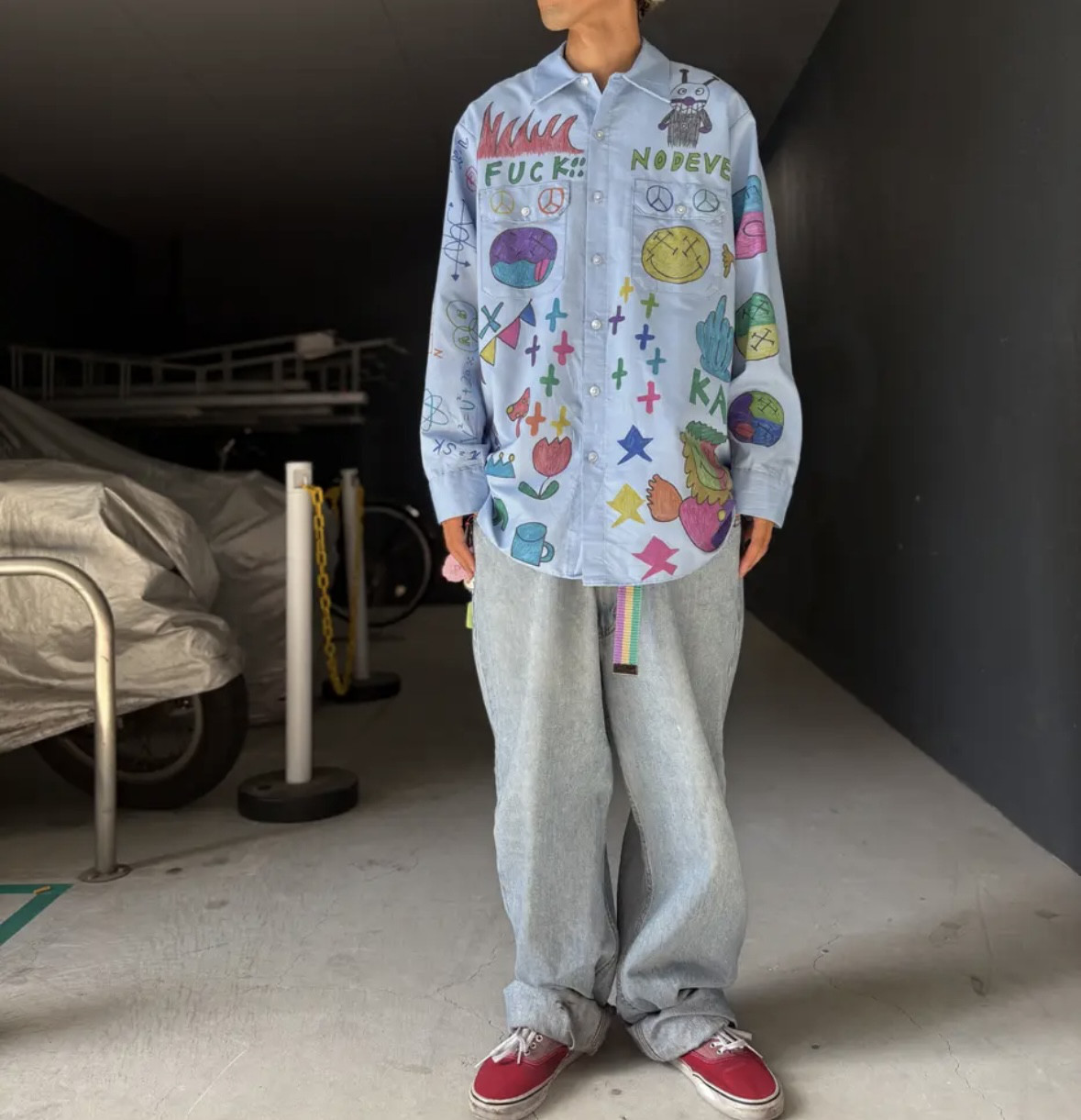 古着　ヴィンテージ　ワークシャツ　リメイク　リメイクシャツ　カラフル　派手　個性派