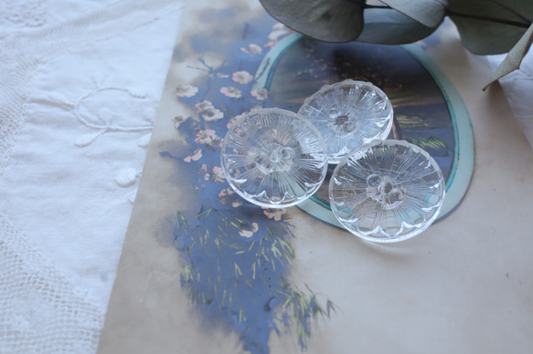 フランス 22㎜ アンティークガラスボタン A1854 クリア 3枚目の画像