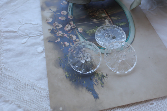 フランス 22㎜ アンティークガラスボタン A1854 クリア 4枚目の画像