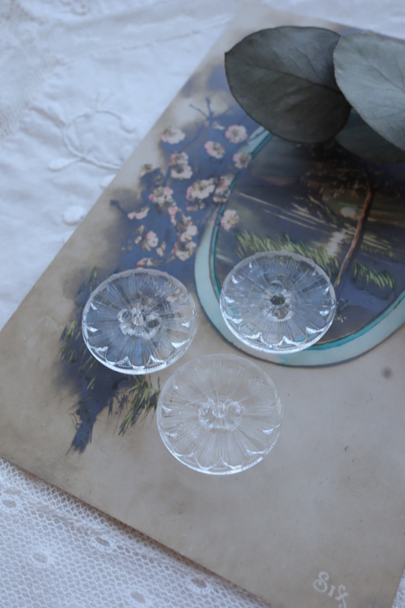 フランス 22㎜ アンティークガラスボタン A1854 クリア 2枚目の画像