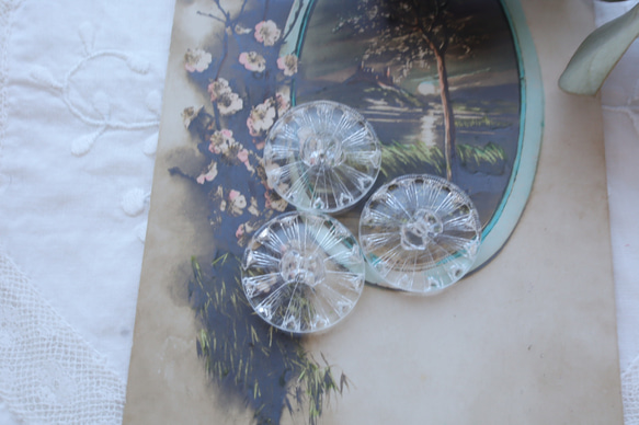 フランス 22㎜ アンティークガラスボタン A1854 クリア 7枚目の画像