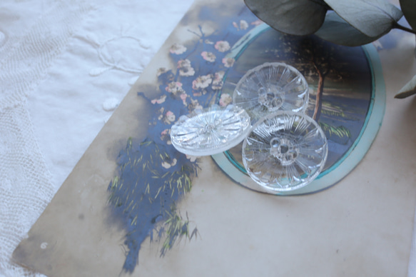 フランス 22㎜ アンティークガラスボタン A1854 クリア 6枚目の画像