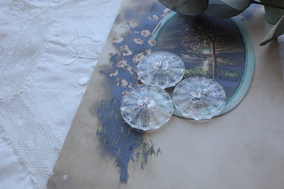 フランス 22㎜ アンティークガラスボタン A1854 クリア 8枚目の画像