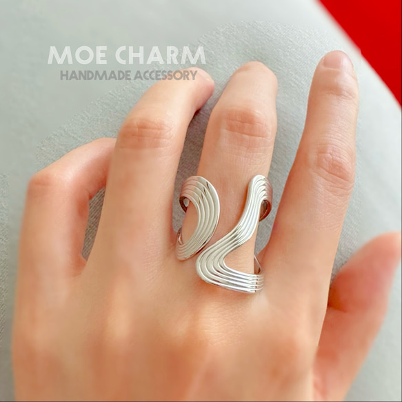 新作 ☪︎*。꙳】ユニセックス アシンメトリーデザインリング シルバー