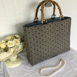 ハンドメイド・リメイク・帯・カバン・がま口バック・黒・2way