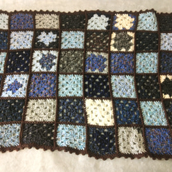 グラニースクエアのブランケット・ブルー系＆チョコレートブラウン