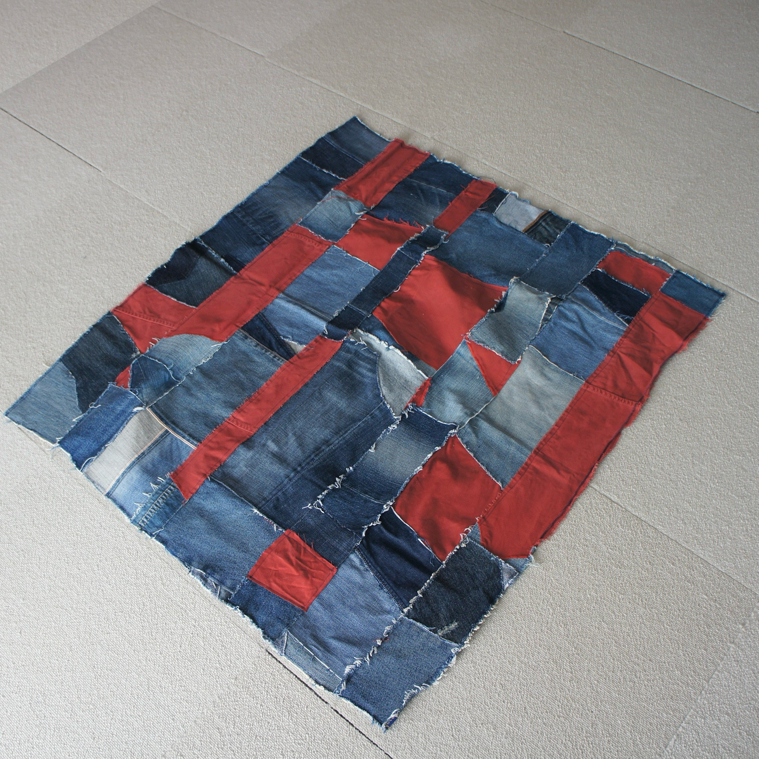 et−107 100×100 デニムパッチワーク マルチカバー｜裏地なし・一点もの