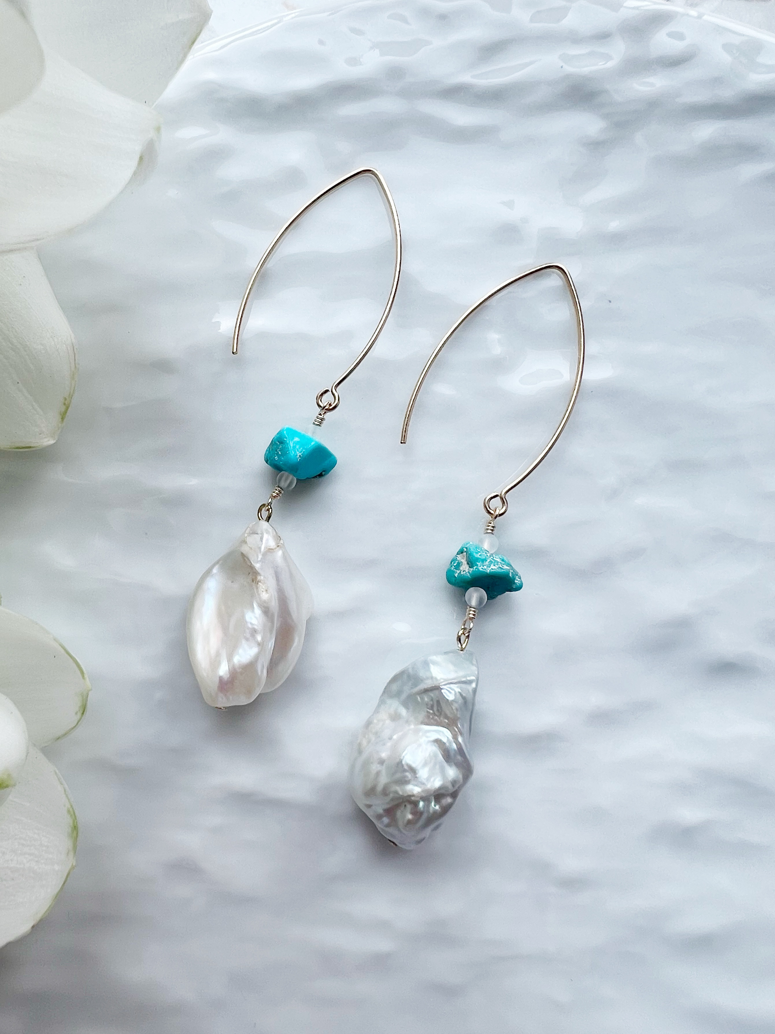 14KGF スリーピングビューティーターコイズ バロックパール ピアス