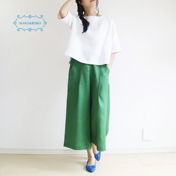 お得♪数量限定【ひんやりセット】リネン素材ボートネックプルオーバー＆ワイドパンツ