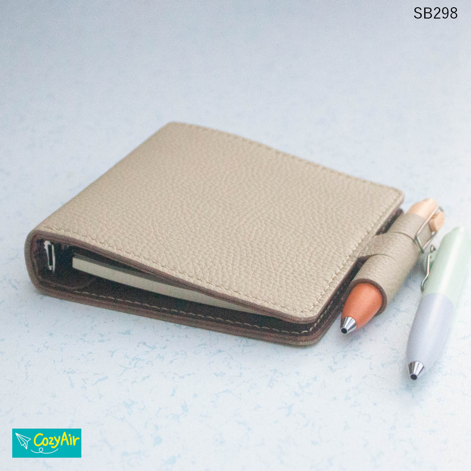 SB298 ミニ5スクエアサイズ システム手帳バタフライロック 5穴 リング径15mm 本革・ベージュとダークブラウン