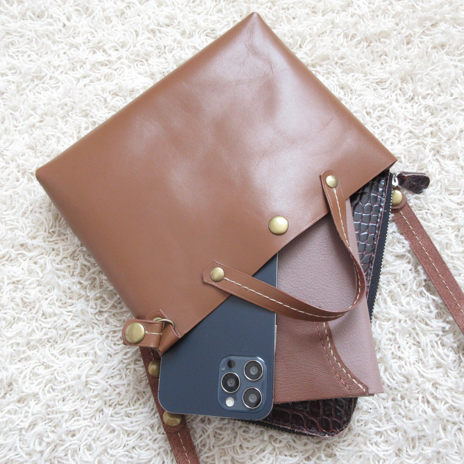 バッグインサコッシュ♪《牛革》スムースレザー・ブラウン・0154