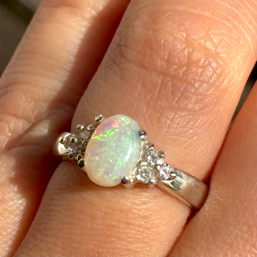 オパール シルバーリング 天然 オパール プラチナコーティング シルバーリング 7〜13号