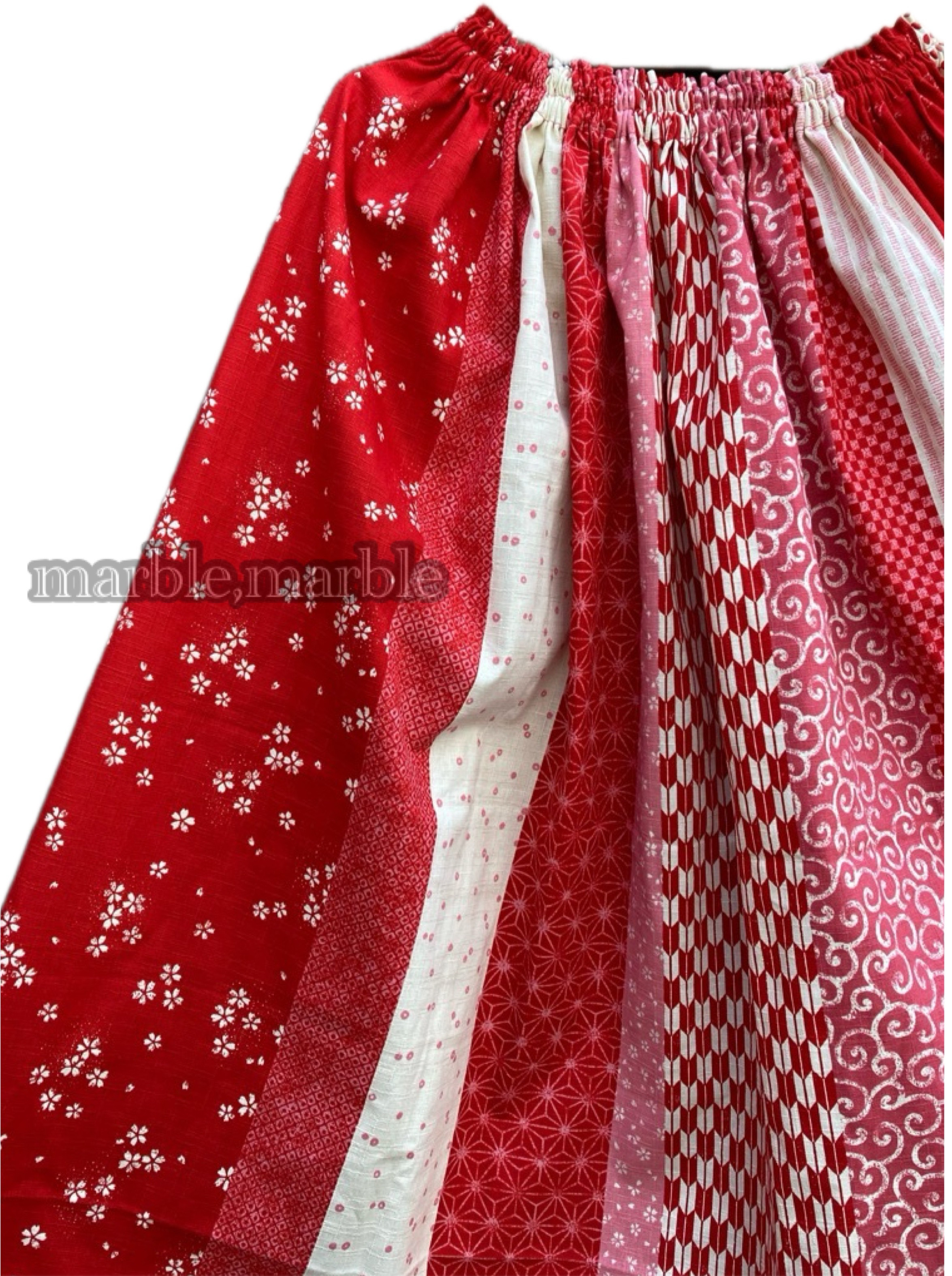 【着丈延長可能】和柄　和　和モダン　和テイスト　ふんわりスカート　日本伝統柄　ギャザースカート　大人スカート