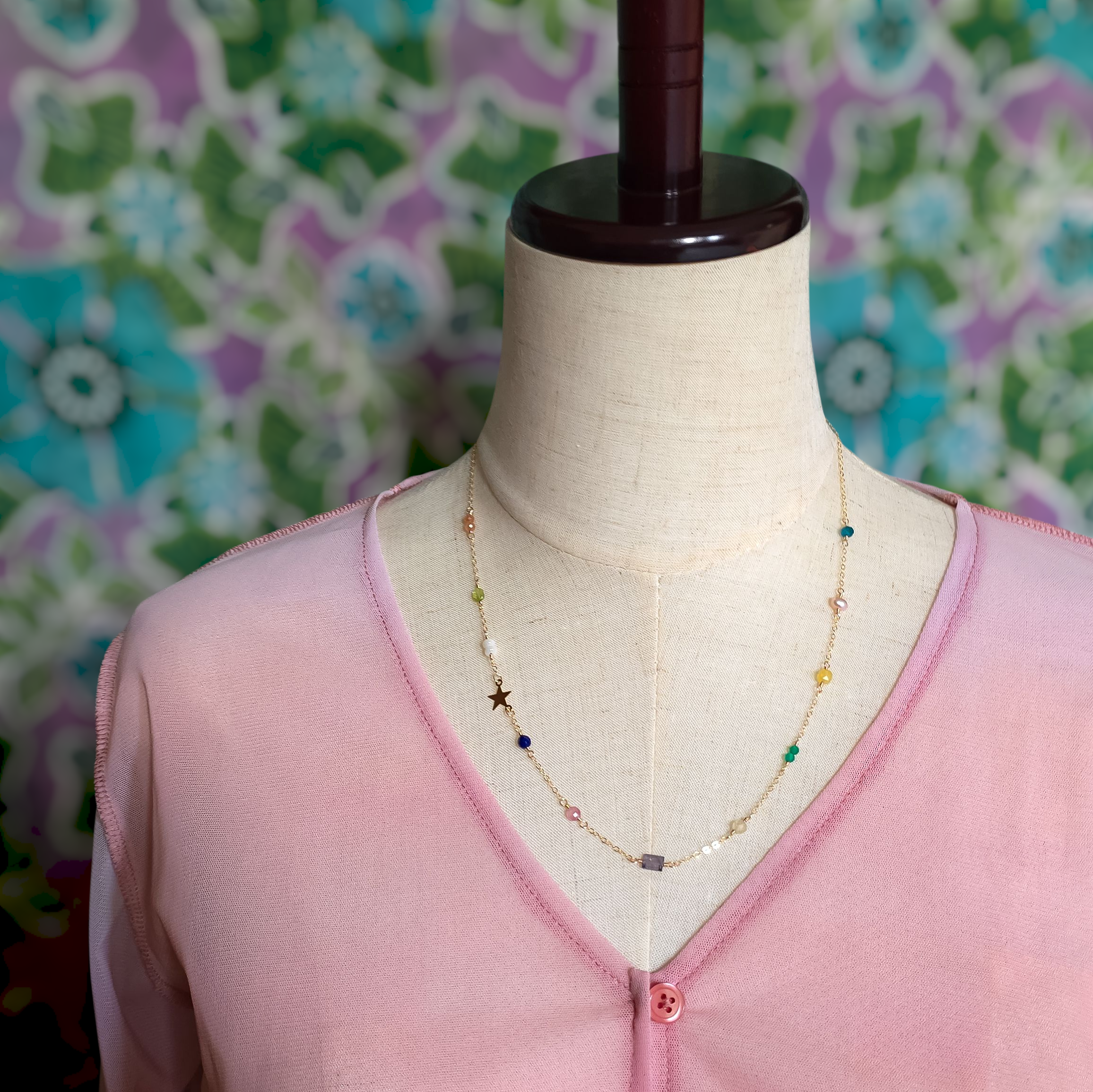 14KGF 星チャームのカラフル天然石ネックレス