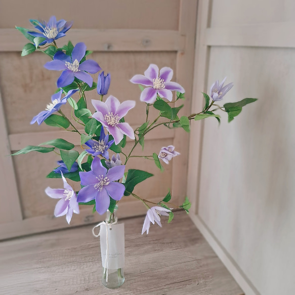 上品クレマチスのグラスアレンジ│和インテリア 造花 フェイク