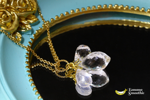 ☾Luna Tears☽ クリスタルとシルキークォーツ ブリオレットカット 14kgf ネックレス 4月誕生石 5枚目の画像