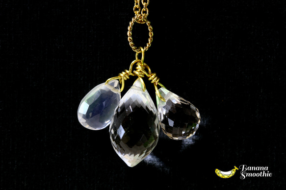 ☾Luna Tears☽ クリスタルとシルキークォーツ ブリオレットカット 14kgf ネックレス 4月誕生石 4枚目の画像