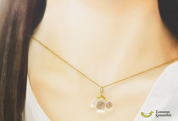 ☾Luna Tears☽ クリスタルとシルキークォーツ ブリオレットカット 14kgf ネックレス 4月誕生石 3枚目の画像