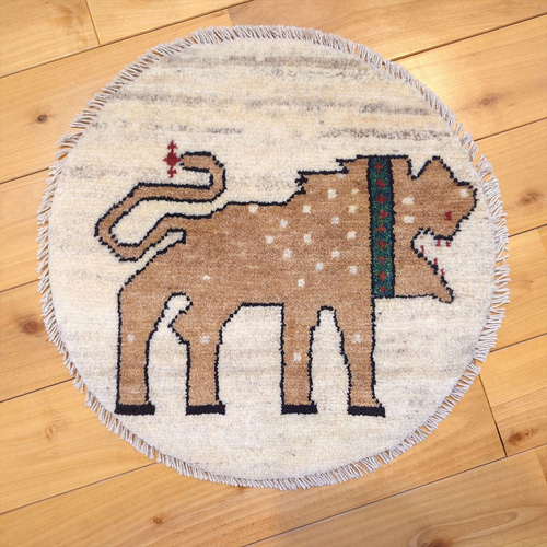 ペルシャ　アマレバフト　ミニマット　円形　40×40　藍色　馬　生命の木 ペルシャ アマレバフト ミニマット 円形 40×40 藍色 馬 生命の木