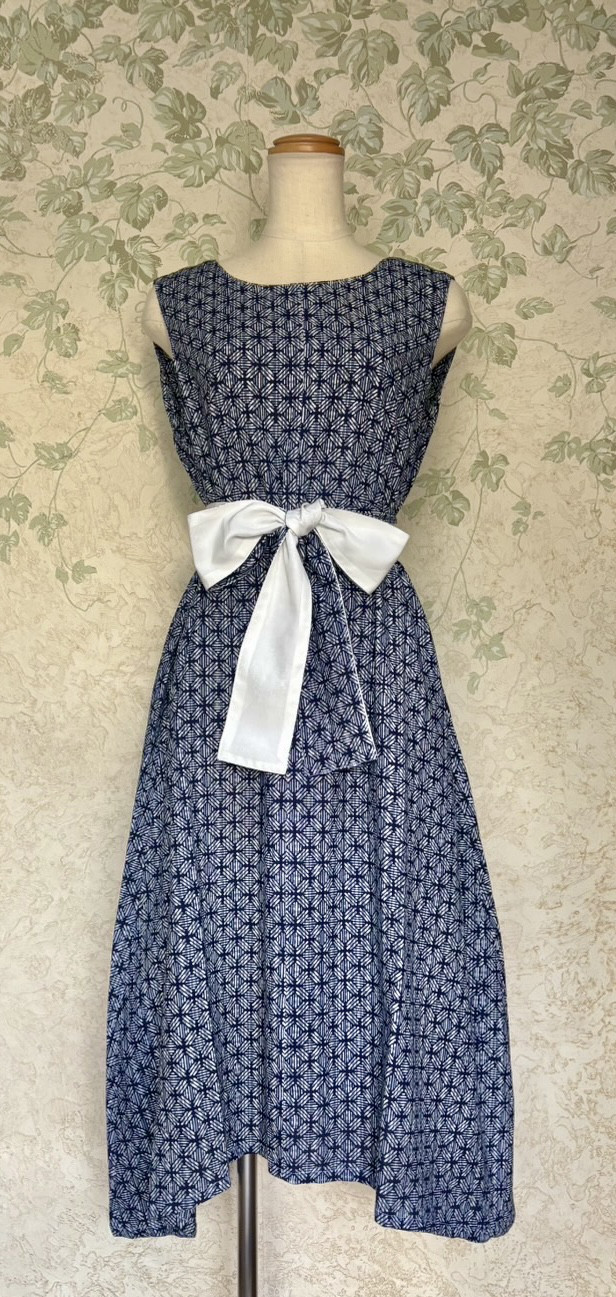 【浴衣リメイク】涼し気な ノースリーブAラインワンピース