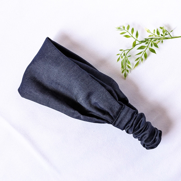 幅広ヘアバンド（デニム・ネイビー） 1枚目の画像