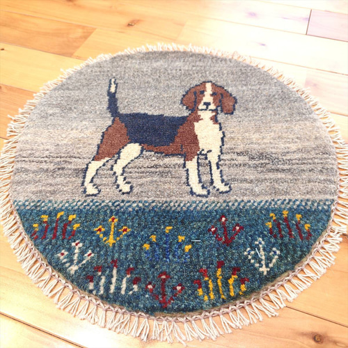 ペルシャ アマレバフト ミニマット 円形 40×40 藍色 馬 生命の木