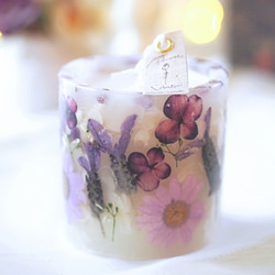 お花＆クローバーのボタニカルアロマキャンドル（アリスブルー