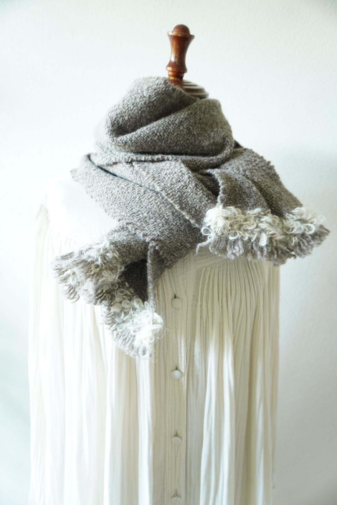 herring boneマフラー　ふわふわ　ナチュラルグレー