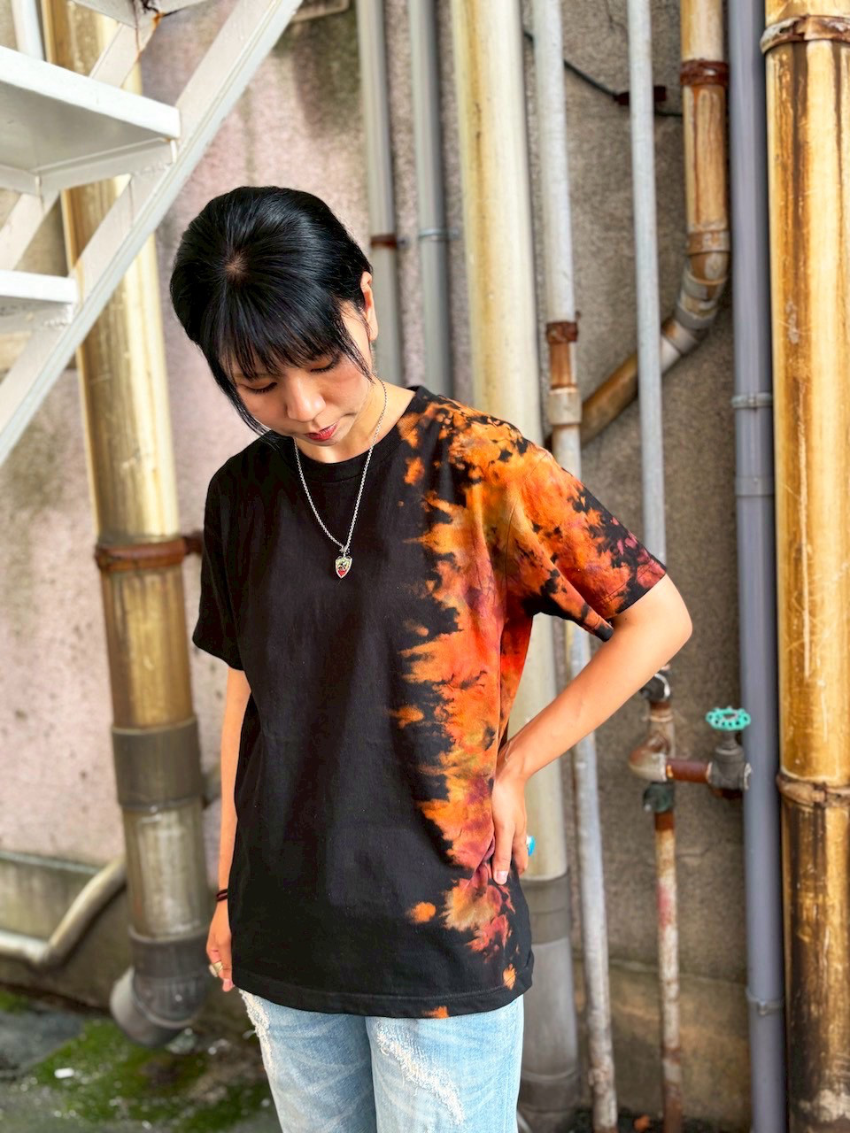 タイダイ Tシャツ Mサイズ ブラック ブリーチダイ Hippies Dye HD24-49 5,236円