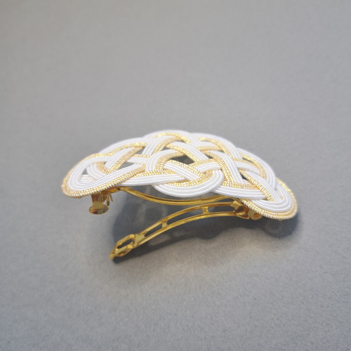 水引 ✽ バレッタ 松結び 〖白 ホワイト〗 軽量 和風 髪飾り