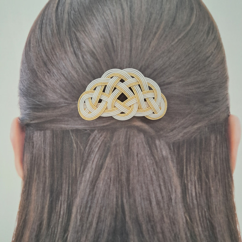 No.233 水引 髪飾り バレッタ ヘアクリップ 水引 ✽ バレッタ 松結び 〖黒 ブラック〗 軽量 和風 髪飾り