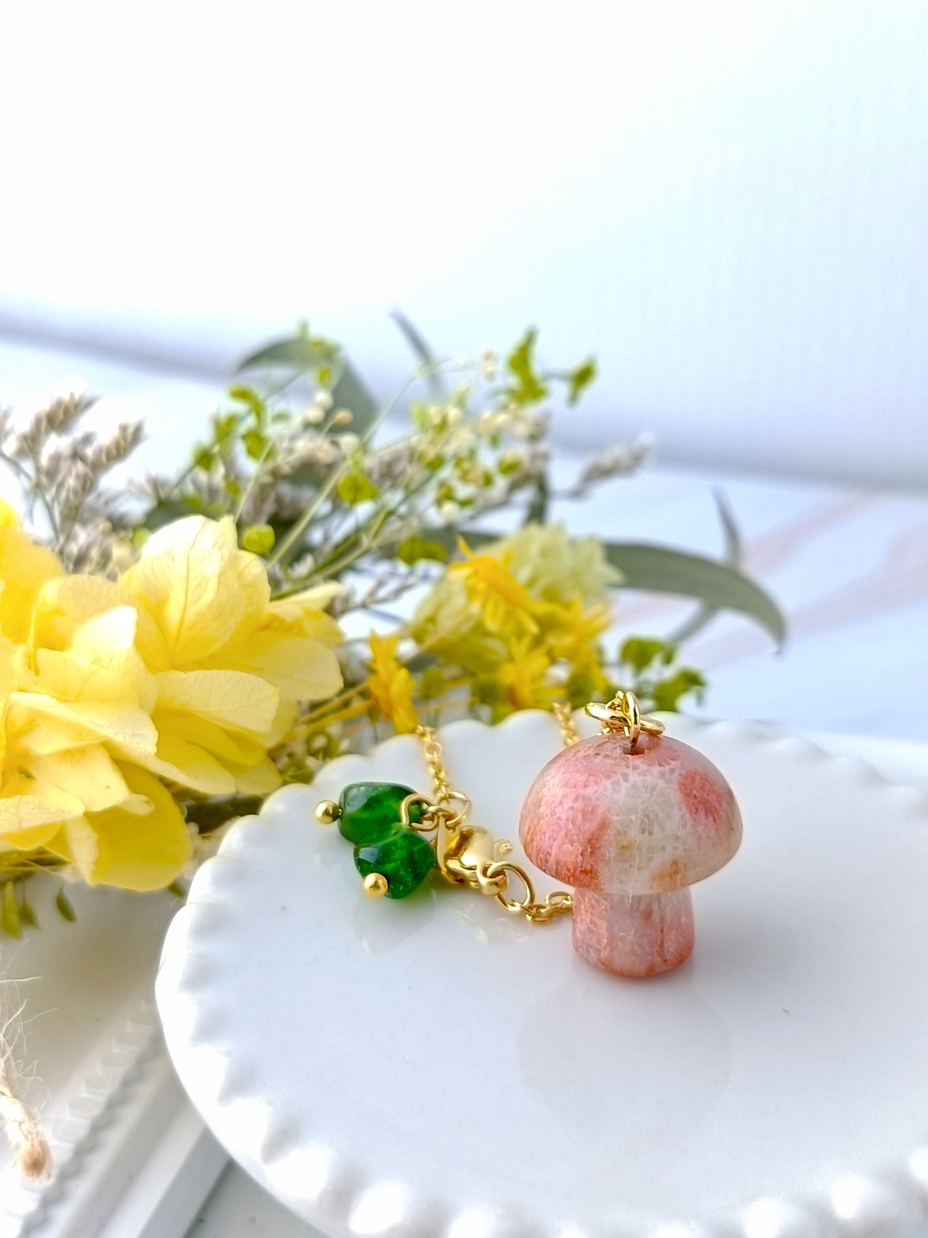 【限定】フォッシルコーラル　森のきのこ　ネックレス